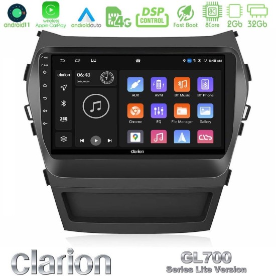Clarion GL700 Lite Series 8Core Android11 2+32GB Hyundai iX45 2012-2017 Navigation Multimedia Tablet 9" Με Carplay & Android Auto Clarion GL700 Lite Series 8Core Android11 2+32GB Hyundai iX45 2012-2017 Navigation Multimedia Tablet 9" Με Carplay & Android Auto