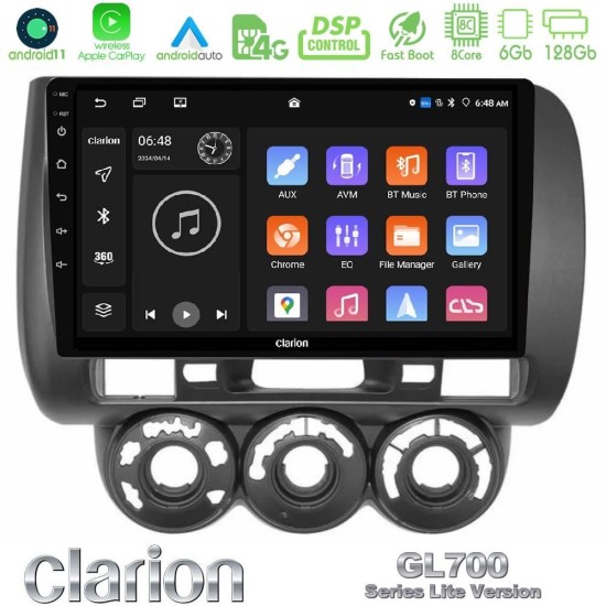 Clarion GL700 Lite Series 8Core Android11 6+128GB Honda Jazz (Fit) 2002-2008 (RHD) Manual A/C Navigation Multimedia Tablet 9" Με Carplay & Android Auto