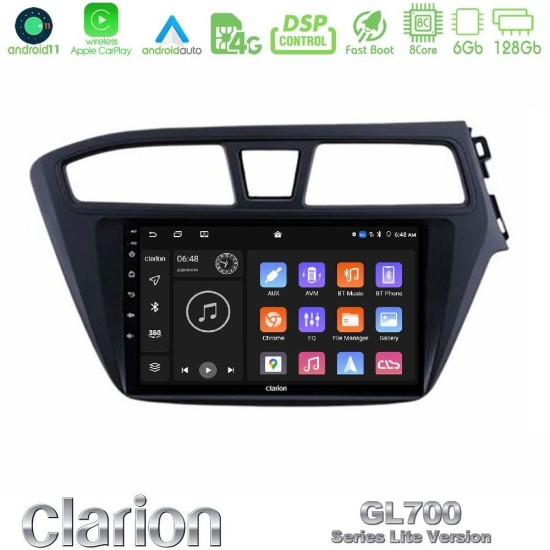 Clarion GL700 Lite Series 8Core Android11 6+128GB Hyundai i20 2014-2018 RHD Navigation Multimedia Tablet 9" Με Carplay & Android Auto