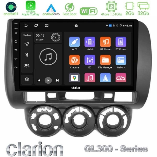 Clarion GL300 Series 4Core Android11 2+32GB Honda Jazz (Fit) 2002-2008 (RHD) Manual A/C Navigation Multimedia Tablet 9" Με Carplay & Android Auto