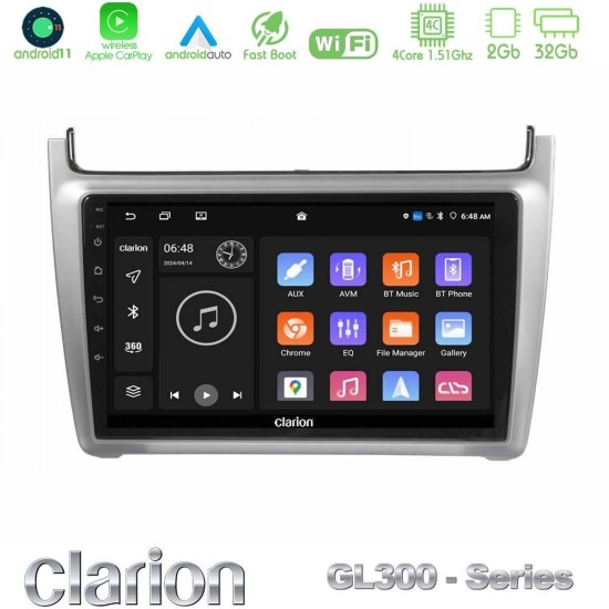 Clarion GL300 Series 4Core Android11 2+32GB Vw Polo 2014-2017 Navigation Multimedia Tablet 9" Με Carplay & Android Auto (Silver) Clarion GL300 Series 4Core Android11 2+32GB Vw Polo 2014-2017 Navigation Multimedia Tablet 9" Με Carplay & Android Auto (Silver)