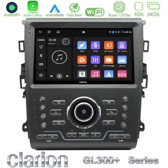 Clarion GL300+ Series 4Core Android11 4+64GB Ford Mondeo 2014-2021 Navigation Multimedia Tablet 9"