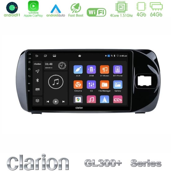 Clarion GL300+ Series 4Core Android11 4+64GB Toyota Yaris (Vitz) 2015-2020 RHD Navigation Multimedia Tablet 9"