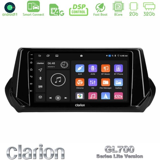 Clarion GL700 Lite Series 8Core Android ClarionOS 2+32GB Peugeot 208/2008 2019-2023 Navigation Multimedia Tablet 9" Με Carplay & Android Auto