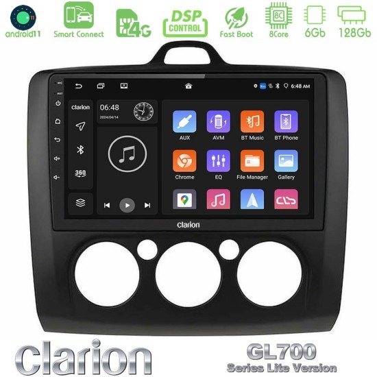 Clarion GL700 Lite Series 8Core Android ClarionOS 6+128GB Ford Focus Manual AC Navigation Multimedia Tablet 9" (Μαύρο Χρώμα) Με Carplay & Android Auto