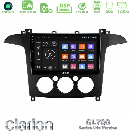 Clarion GL700 Lite Series 8Core Android ClarionOS 6+128GB Ford S-Max 2006-2008 (manual A/C) Navigation Multimedia Tablet 9" Με Carplay & Android Auto