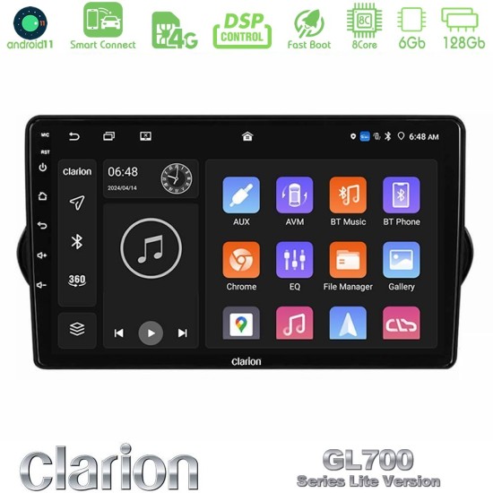 Clarion GL700 Lite Series 8Core Android ClarionOS 6+128GB Fiat Tipo 2015-2022 (Hatchback) Navigation Multimedia Tablet 9" Με Carplay & Android Auto