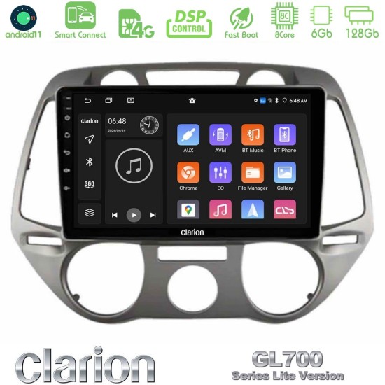 Clarion GL700 Lite Series 8Core Android ClarionOS 6+128GB Hyundai i20 2009-2012 Manual A/C Navigation Multimedia Tablet 9" Με Carplay & Android Auto