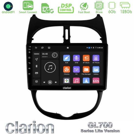 Clarion GL700 Lite Series 8Core Android ClarionOS 6+128GB Peugeot 206 Navigation Multimedia Tablet 9" Με Carplay & Android Auto
