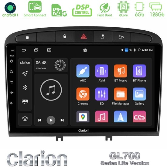 Clarion GL700 Lite Series 8Core Android ClarionOS 6+128GB Peugeot 308/RCZ Navigation Multimedia Tablet 9" Με Carplay & Android Auto