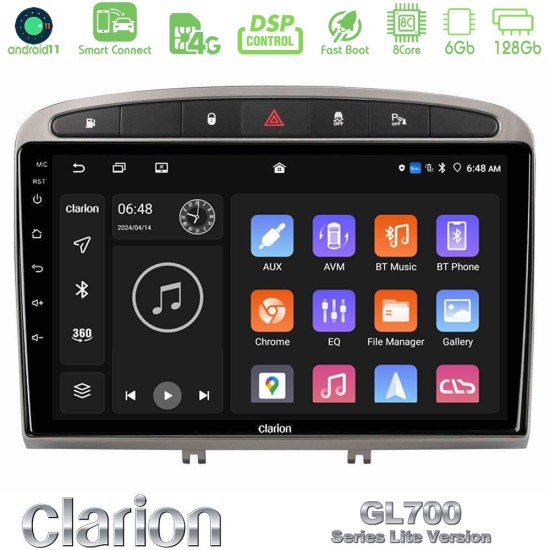 Clarion GL700 Lite Series 8Core Android ClarionOS 6+128GB Peugeot 308/RCZ Navigation Multimedia Tablet 9" (Ασημί Χρώμα) Με Carplay & Android Auto