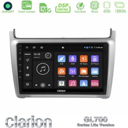 Clarion GL700 Lite Series 8Core Android ClarionOS 6+128GB Vw Polo 2014-2017 Navigation Multimedia Tablet 9" Με Carplay & Android Auto (Silver)