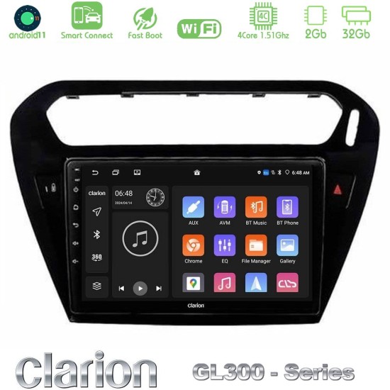 Clarion GL300 Series 4Core Android ClarionOS 2+32GB Citroen C-Elysee / Peugeot 301 Navigation Multimedia Tablet 9" Με Carplay & Android Auto