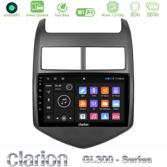 Clarion GL300 Series 4Core Android ClarionOS 2+32GB Chevrolet Aveo 2011-2017 Navigation Multimedia Tablet 9" Με Carplay & Android Auto