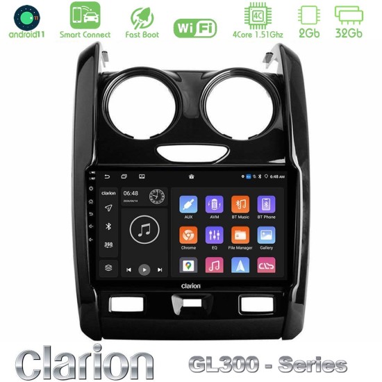 Clarion GL300 Series 4Core Android ClarionOS 2+32GB Dacia Duster 2014-2018 Navigation Multimedia Tablet 9" Με Carplay & Android Auto