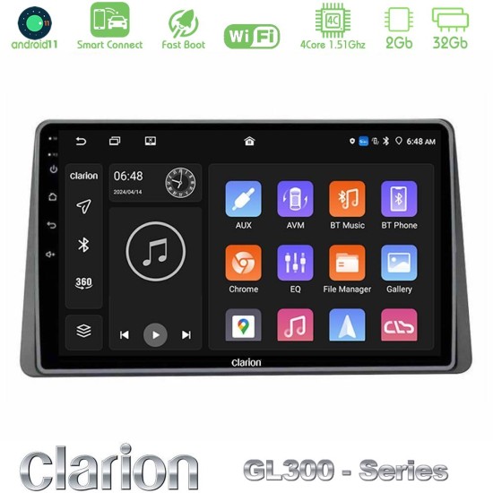 Clarion GL300 Series Dacia Duster 2025-> 4Core Android ClarionOS 2+32GB Navigation Multimedia Tablet 9" Με Carplay & Android Auto