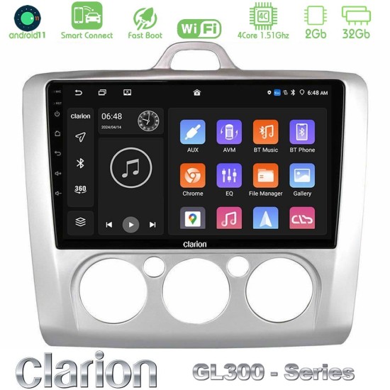 Clarion GL300 Series 4Core Android ClarionOS 2+32GB Ford Focus Manual AC Navigation Multimedia Tablet 9" Με Carplay & Android Auto