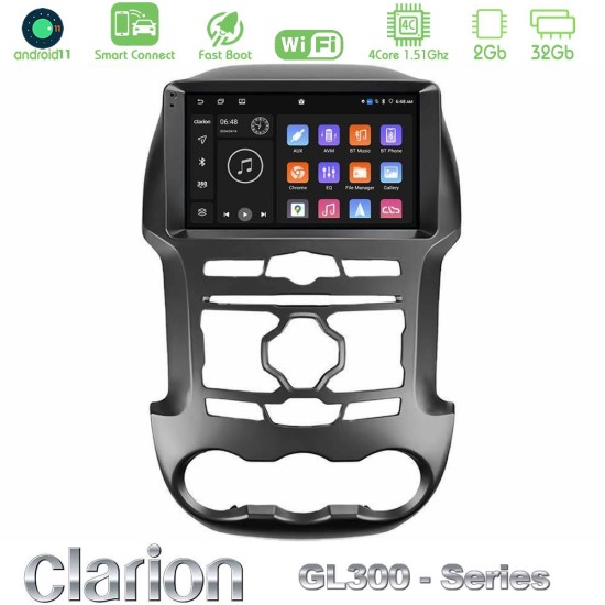 Clarion GL300 Series 4Core Android ClarionOS 2+32GB Ford Ranger 2012-2016 Navigation Multimedia Tablet 9" Με Carplay & Android Auto