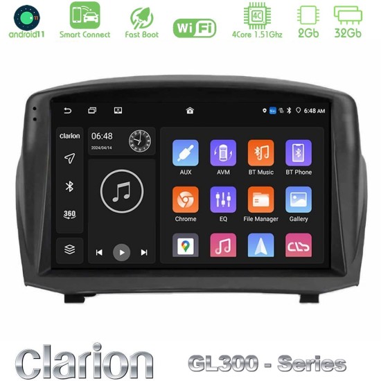 Clarion GL300 Series 4Core Android ClarionOS 2+32GB Ford Fiesta 2008-2016 Navigation Multimedia Tablet 9" (Oem Style) Με Carplay & Android Auto