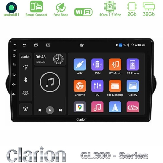 Clarion GL300 Series 4Core Android ClarionOS 2+32GB Fiat Tipo 2015-2022  Navigation Multimedia Tablet 9" Με Carplay & Android Auto