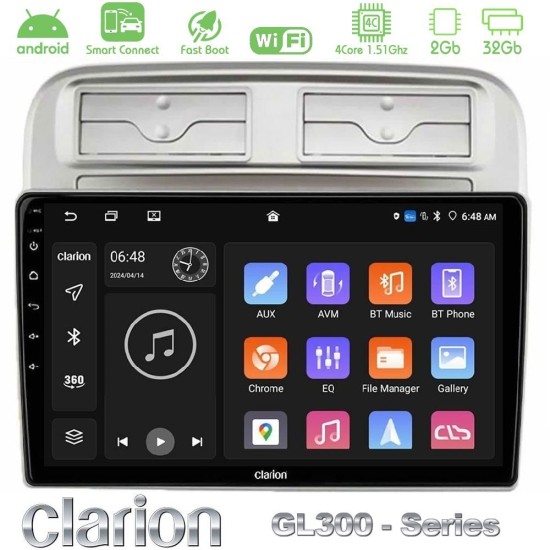 Clarion GL300 Series 4Core Android ClarionOS 2+32GB Fiat Grande Punto 2006-2011 Navigation Multimedia Tablet 9" Με Carplay & Android Auto