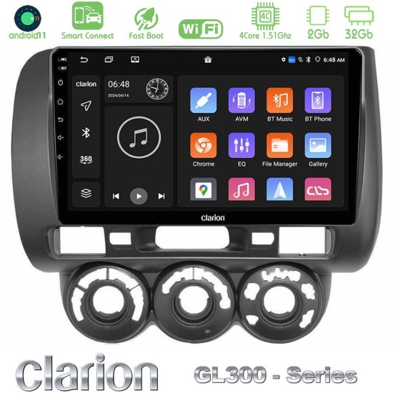 Clarion GL300 Series 4Core Android ClarionOS 2+32GB Honda Jazz 2002-2008 (Manual A/C) Navigation Multimedia Tablet 9" Με Carplay & Android Auto