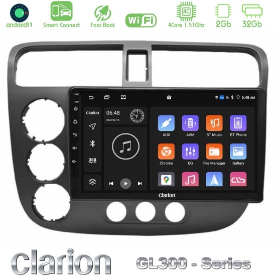 Clarion GL300 Series 4Core Android ClarionOS 2+32GB Honda Civic 2001-2005 Navigation Multimedia Tablet 9" Με Carplay & Android Auto