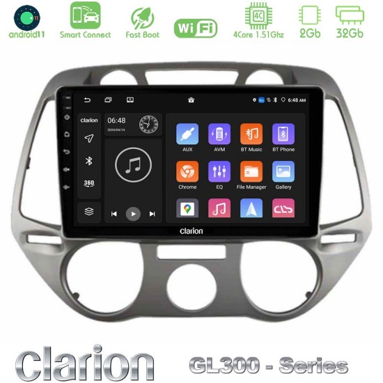 Clarion GL300 Series 4Core Android ClarionOS 2+32GB Hyundai i20 2009-2012 Manual A/C Navigation Multimedia Tablet 9" Με Carplay & Android Auto