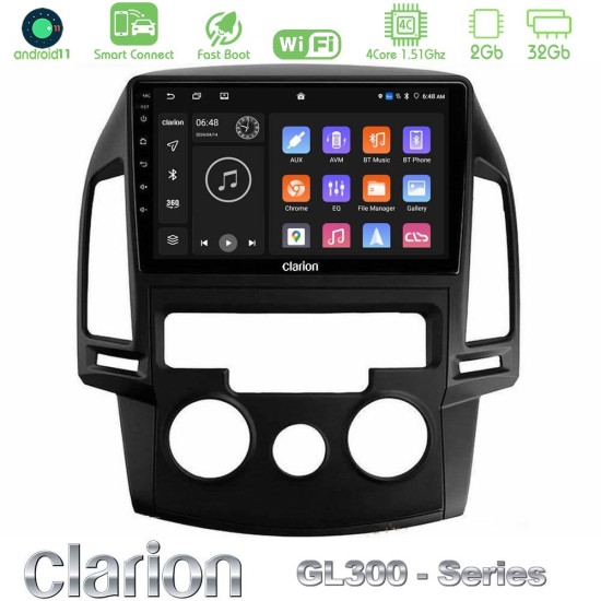 Clarion GL300 Series 4Core Android ClarionOS 2+32GB Hyundai i30 2007-2012 Manual A/C Navigation Multimedia Tablet 9" Με Carplay & Android Auto