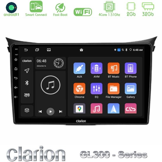 Clarion GL300 Series 4Core Android ClarionOS 2+32GB Hyundai i30 2012-2017 Navigation Multimedia Tablet 9" Με Carplay & Android Auto