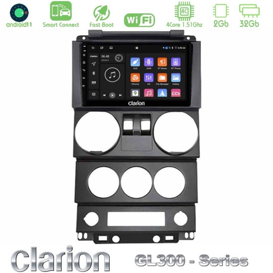 Clarion GL300 Series 4Core Android ClarionOS 2+32GB Jeep Wrangler 2Door 2008-2010 Navigation Multimedia Tablet 9" Με Carplay & Android Auto