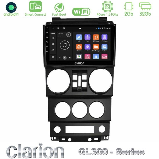 Clarion GL300 Series 4Core Android ClarionOS 2+32GB Jeep Wrangler 2008-2010 Navigation Multimedia Tablet 9" Με Carplay & Android Auto