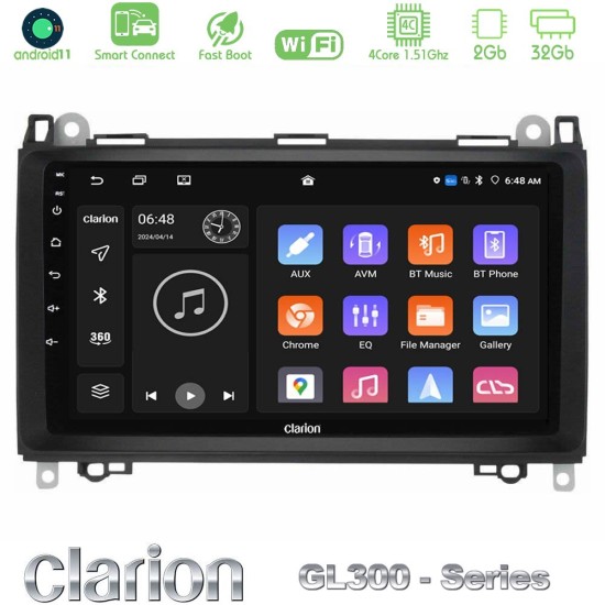 Clarion GL300 Series 4Core Android ClarionOS 2+32GB Mercedes A/B/Vito/Sprinter Class Navigation Multimedia Tablet 9" Με Carplay & Android Auto