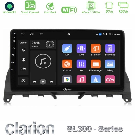 Clarion GL300 Series 4Core Android ClarionOS 2+32GB Mercedes C Class W204 Navigation Multimedia Tablet 9" Με Carplay & Android Auto