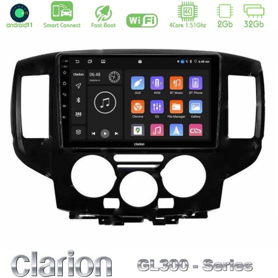 Clarion GL300 Series 4Core Android ClarionOS 2+32GB Nissan NV200 2009 – 2019 Navigation Multimedia Tablet 9" Με Carplay & Android Auto (Μαύρο)