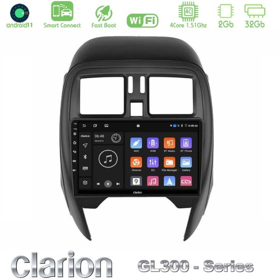 Clarion GL300 Series 4Core Android ClarionOS 2+32GB Nissan Micra 2013-2016 Navigation Multimedia Tablet 9" Με Carplay & Android Auto