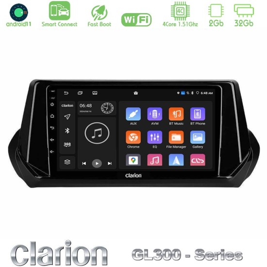 Clarion GL300 Series 4Core Android ClarionOS 2+32GB Peugeot 208/2008 2019-2023 Navigation Multimedia Tablet 9" Με Carplay & Android Auto