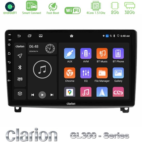 Clarion GL300 Series 4Core Android ClarionOS 2+32GB Peugeot 407 Navigation Multimedia Tablet 9" Με Carplay & Android Auto