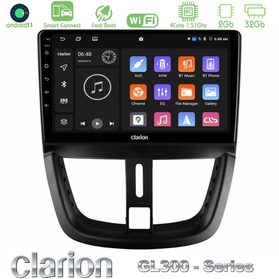 Clarion GL300 Series 4Core Android ClarionOS 2+32GB Peugeot 207 Navigation Multimedia Tablet 9" Με Carplay & Android Auto