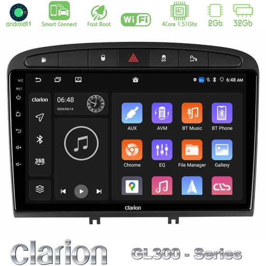 Clarion GL300 Series 4Core Android ClarionOS 2+32GB Peugeot 308/RCZ Navigation Multimedia Tablet 9" Με Carplay & Android Auto