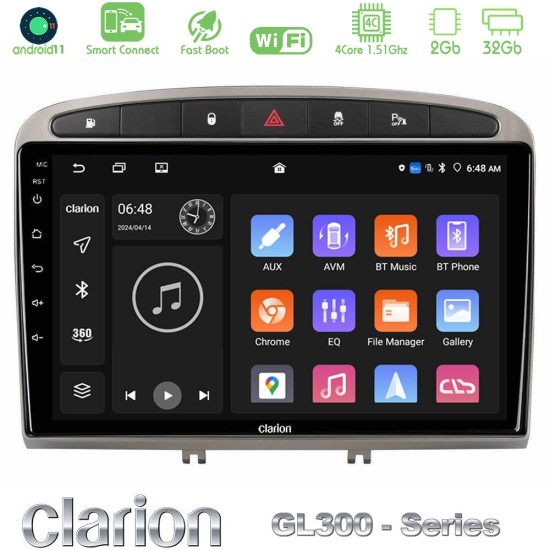 Clarion GL300 Series 4Core Android ClarionOS 2+32GB Peugeot 308/RCZ Navigation Multimedia Tablet 9" (Ασημί Χρώμα) Με Carplay & Android Auto