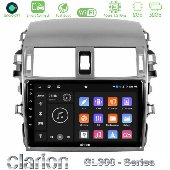 Clarion GL300 Series 4Core Android ClarionOS 2+32GB Toyota Corolla 2008-2010 Navigation Multimedia Tablet 9" Με Carplay & Android Auto