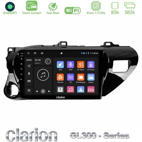 Clarion GL300 Series 4Core Android ClarionOS 2+32GB Toyota Hilux 2017-2021 Navigation Multimedia Tablet 10" Με Carplay & Android Auto