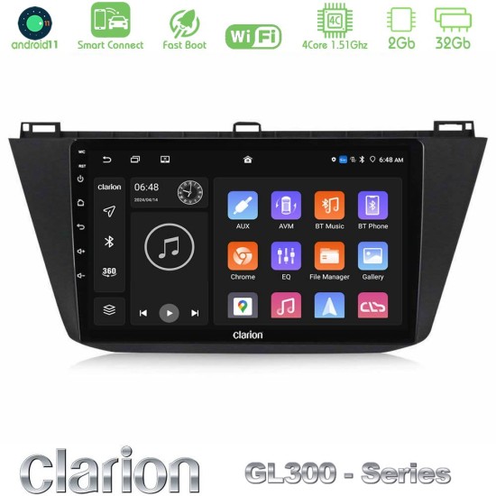 Clarion GL300 Series Vw Tiguan 2016-2022 4Core Android ClarionOS 2+32GB Navigation Multimedia Tablet 10" Με Carplay & Android Auto