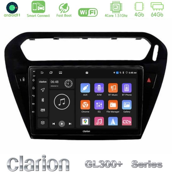 Clarion GL300+ Series 4Core Android ClarionOS 4+64GB  Citroen C-Elysee / Peugeot 301 Navigation Multimedia Tablet 9"   (Μαύρο))