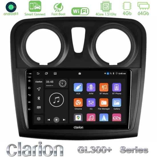 Clarion GL300+ Series 4Core Android ClarionOS 4+64GB     Dacia Dokker 2014-2021 Navigation Multimedia Tablet 9"