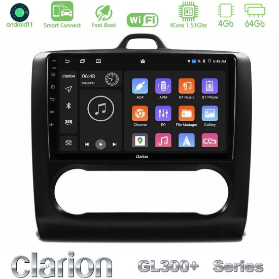 Clarion GL300+ Series 4Core Android ClarionOS 4+64GB  Ford Focus Auto AC Navigation Multimedia Tablet 9" (Μαύρο Χρώμα)