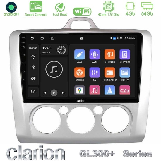 Clarion GL300+ Series 4Core Android ClarionOS 4+64GB  Ford Focus Manual AC Navigation Multimedia Tablet 9"