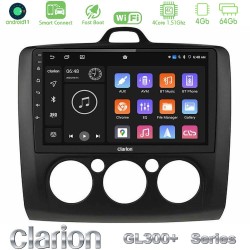 Clarion GL300+ Series 4Core Android ClarionOS 4+64GB  Ford Focus Manual AC Navigation Multimedia Tablet 9" (Μαύρο Χρώμα)