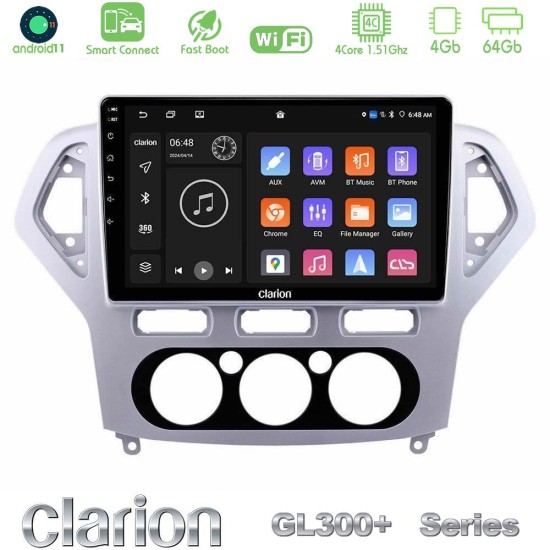 Clarion GL300+ Series 4Core Android ClarionOS 4+64GB  Ford Mondeo 2007-2010 Manual A/C Navigation Multimedia Tablet 10"